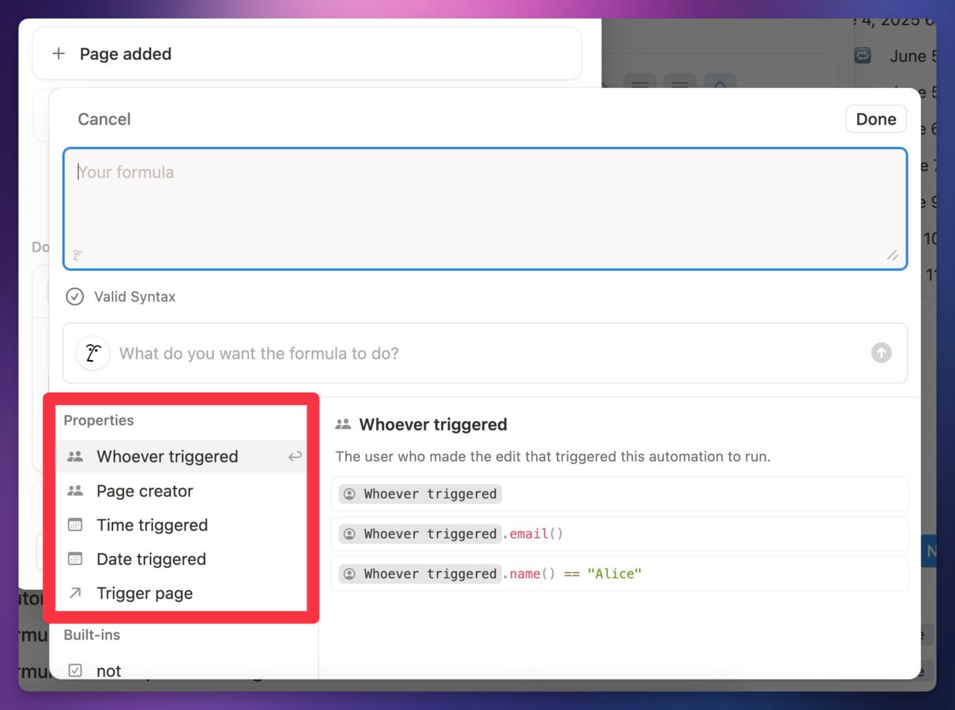 The available context variables.