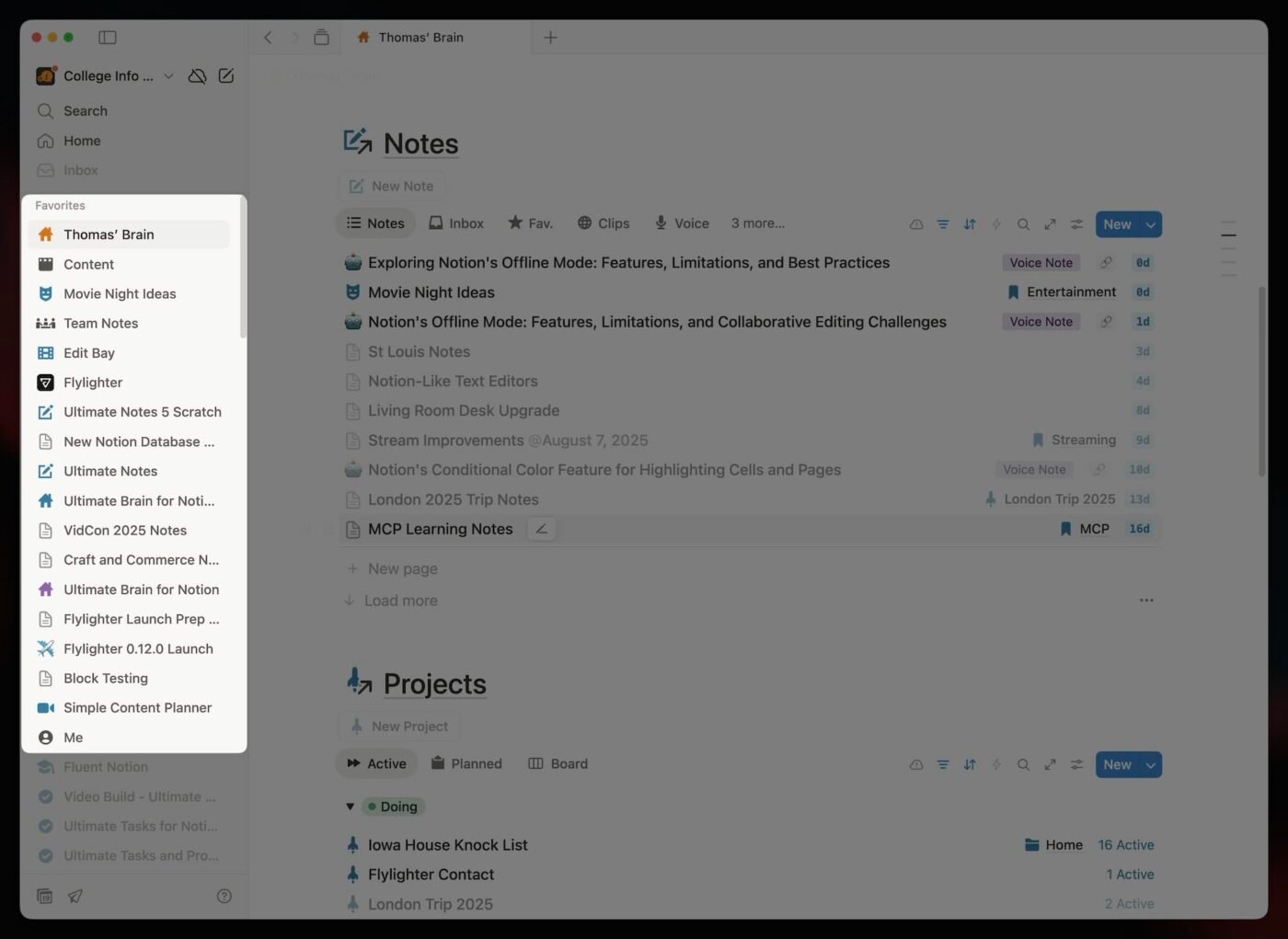 A screenshot showing the top 20 pages in my favorites sidebar section offline-available. 