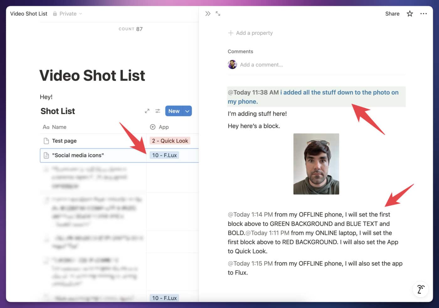 Example of how creation/edit timestamps dictate merge conflict outcomes.