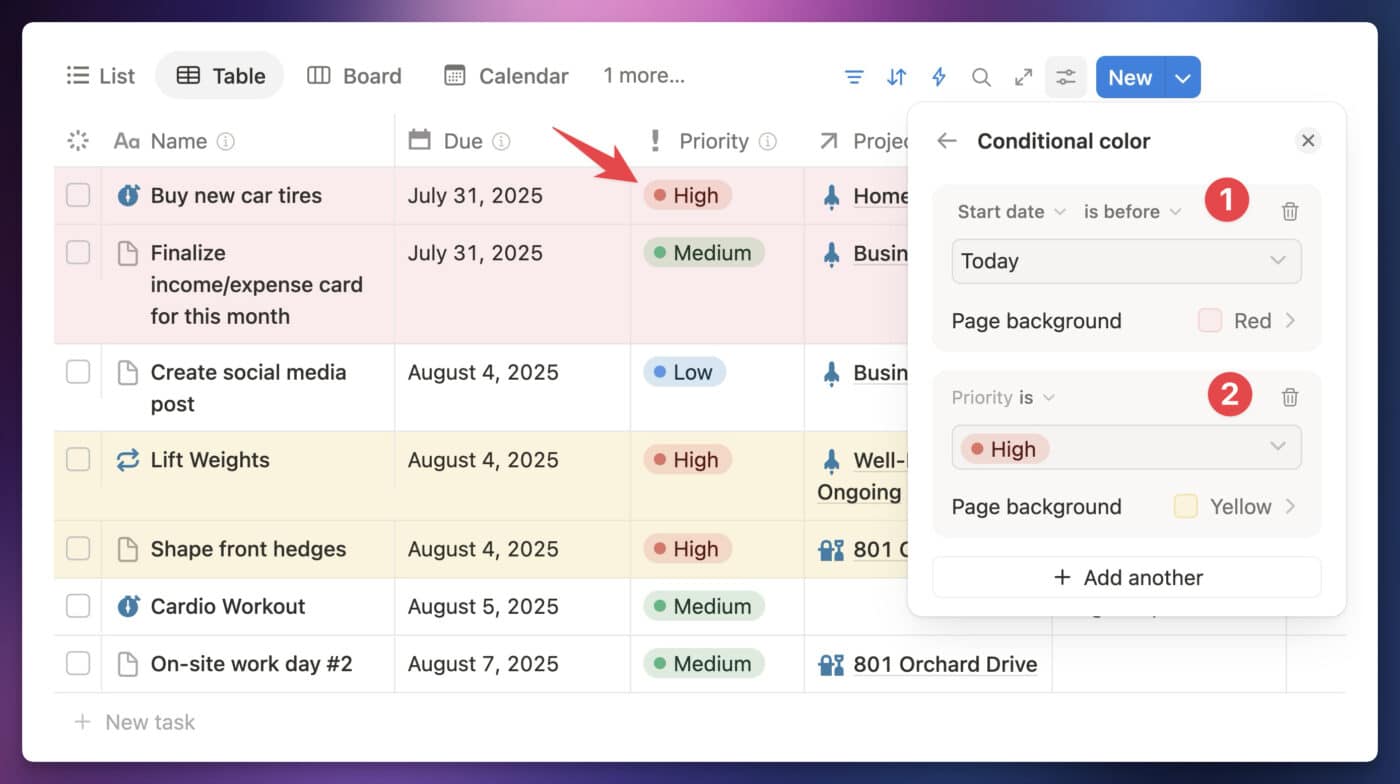 Screenshot showing two conditional color rules.