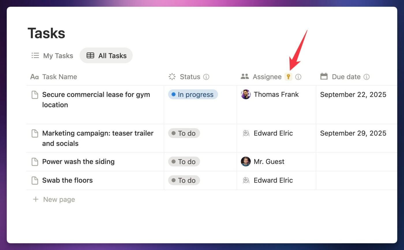 Screenshot showing the new page level access rule key icon on a property. 
