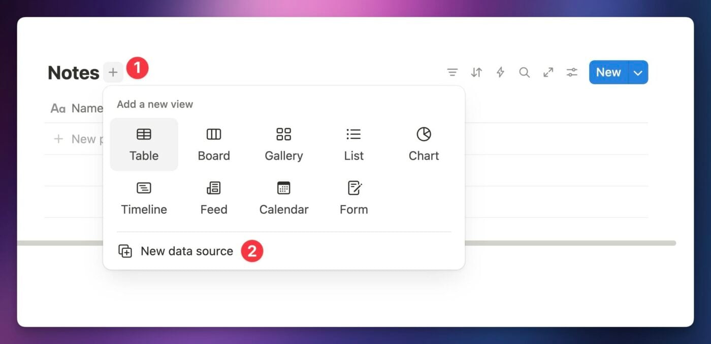 Screenshot showing the new data source option. 