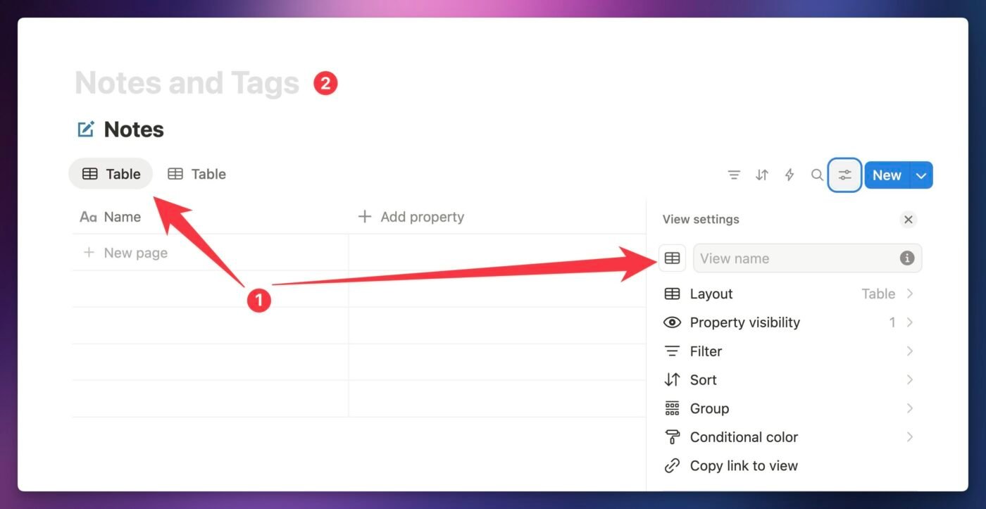 Screenshot showing that views do not inherit names from their sources. 