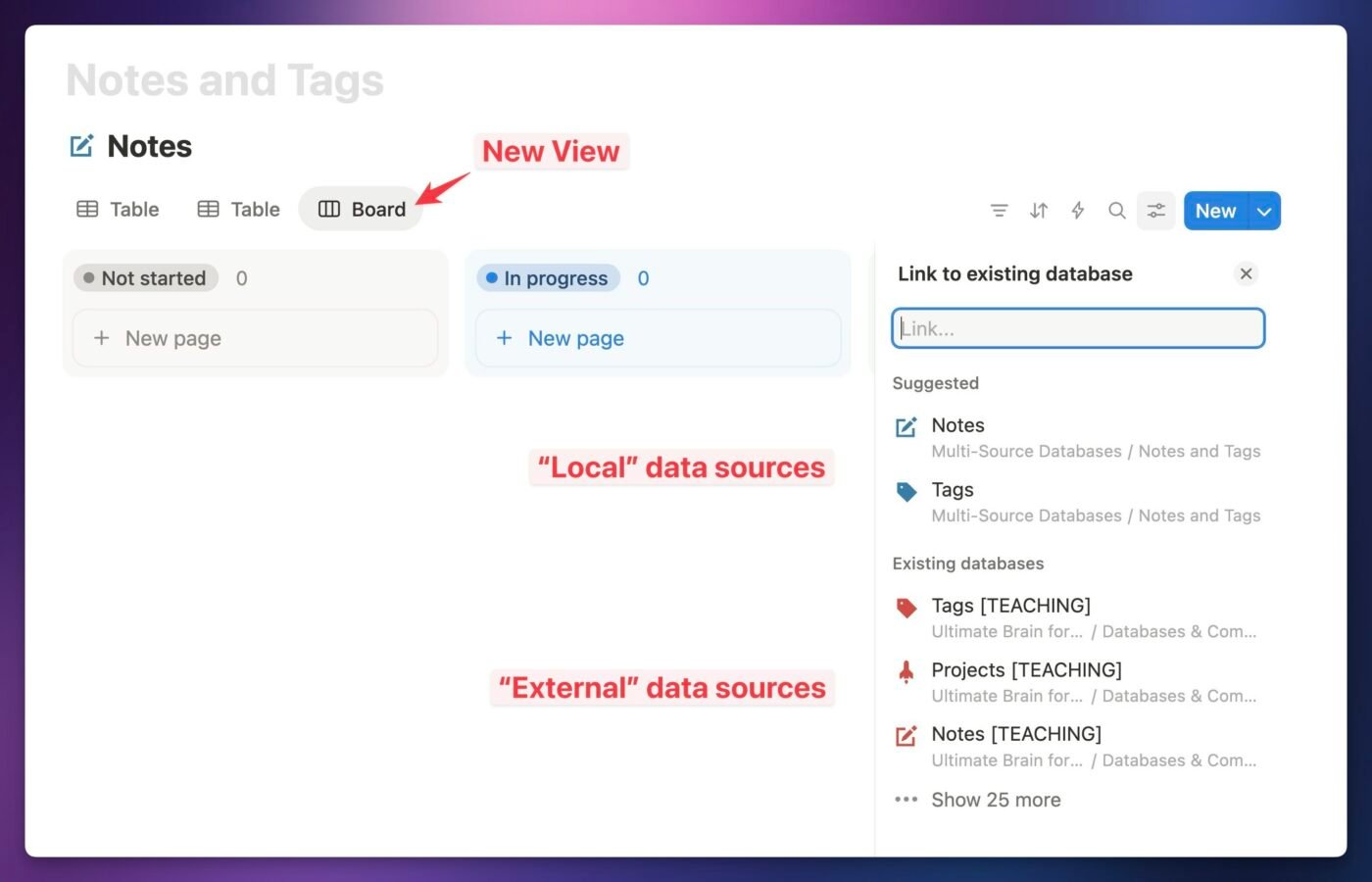 Screenshot showing the process of selecting a source for a new view. 