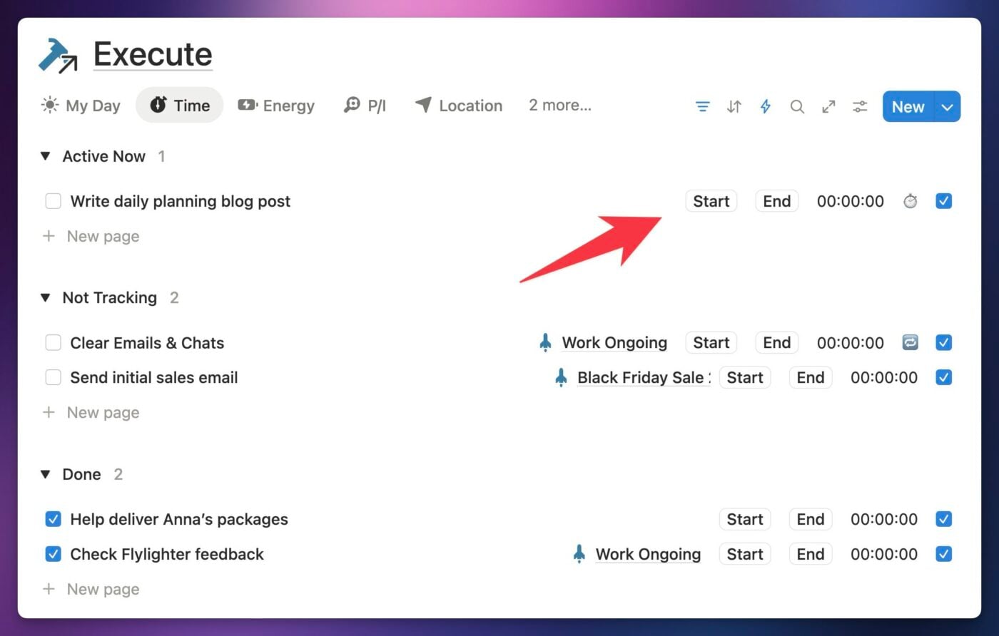 A look at my time tracking view. 