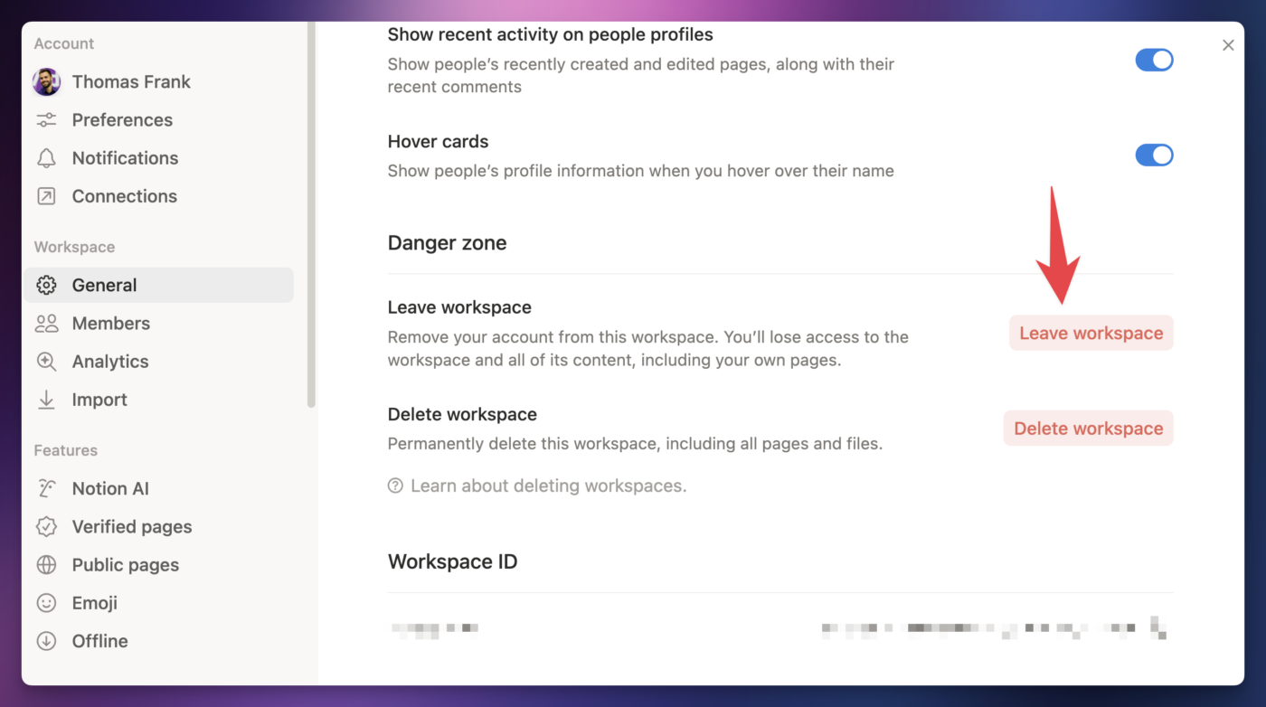 The Leave Workspace option, shown in a multi-Member workspace.