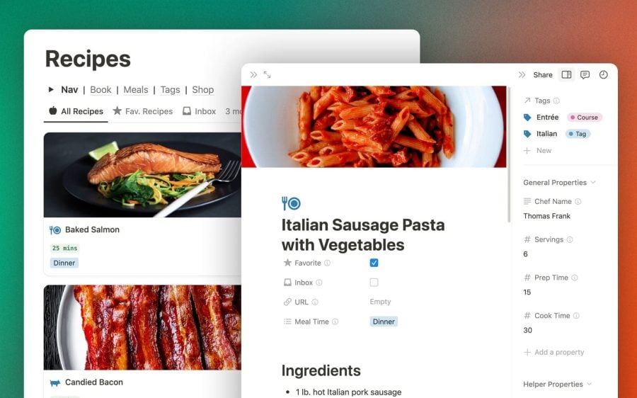 Recipes view in Ultimate Brain